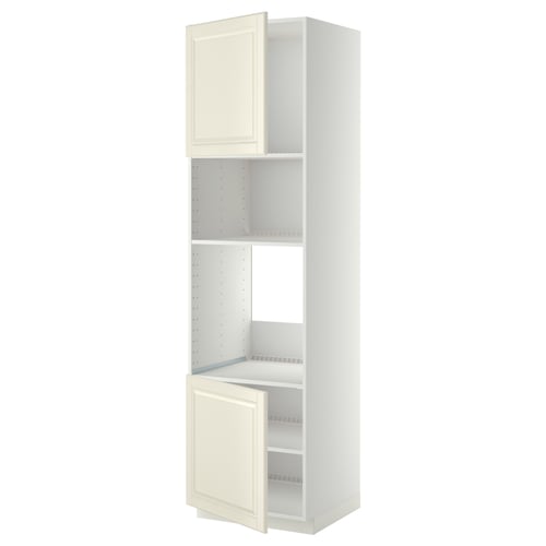 Off-white METOD cabinet with two doors, adjustable shelves, fiberboard, traditional design.