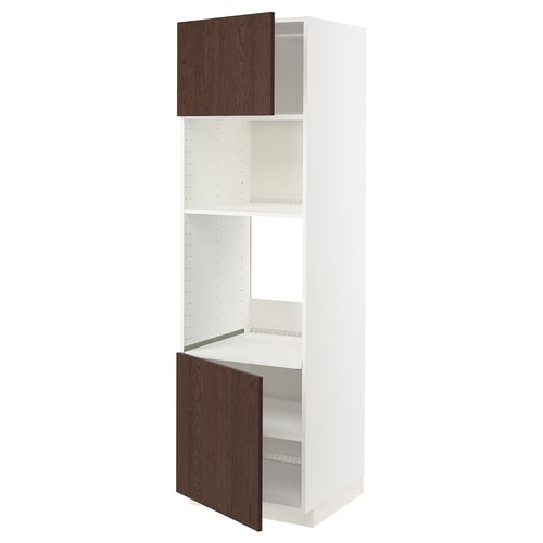 White METOD kitchen cabinet with dark brown doors and adjustable shelves.