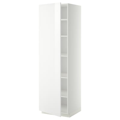White METOD kitchen cabinet with glossy doors and adjustable shelves.