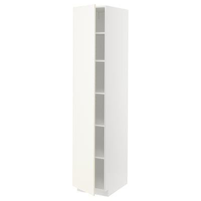 An ikea METOD white kitchen cabinet with adjustable shelves.