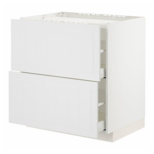 A white METOD kitchen unit with two drawers and a cabinet, featuring a clean, modern design.