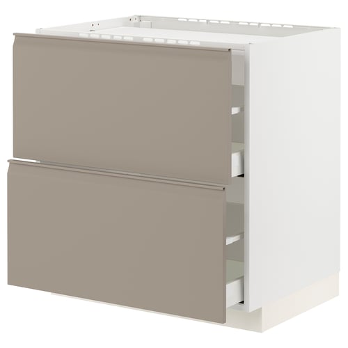 METOD kitchen unit in grey-beige with modern, smooth drawers.