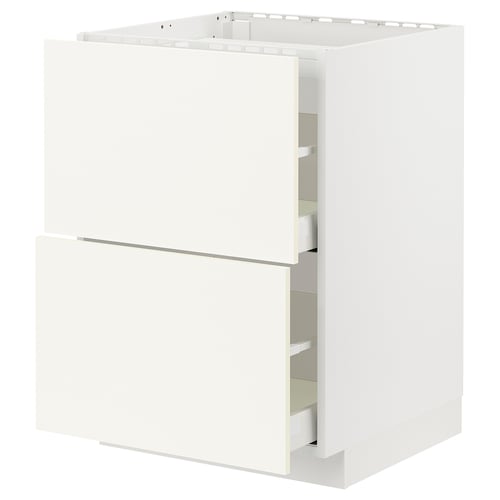 A white ikea METOD kitchen cabinet with two drawers. The is: white ikea METOD kitchen cabinet with two drawers.