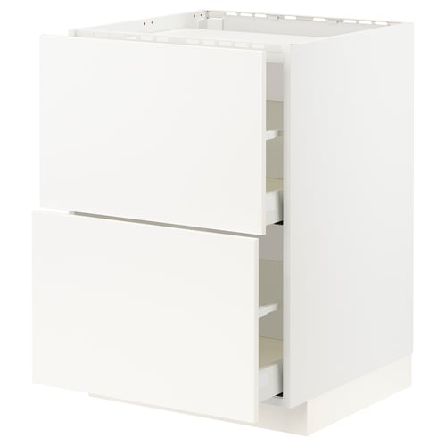 A white METOD kitchen cabinet with smooth edges and two drawers, designed for modern spaces.