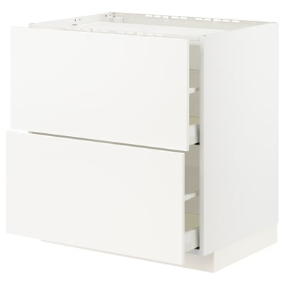 METOD / MAXIMERA Base cab f hob/2 fronts/2 drawers, white/Veddinge white, 80x60x80 cm