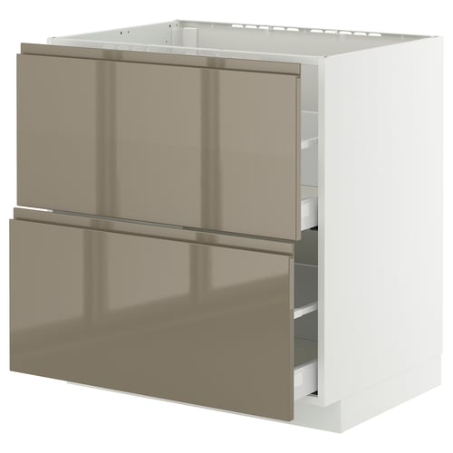 Modern kitchen cabinet, METOD, white and dark grey-brown, two doors, integrated handles.