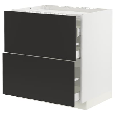 METOD / MAXIMERA Base cab f hob/2 fronts/3 drawers, white/Nickebo matt anthracite, 80x60x80 cm