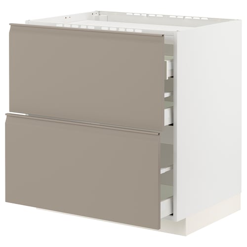 A modern, minimalist kitchen unit named METOD in beige with grey handles, featuring smooth-running drawers.