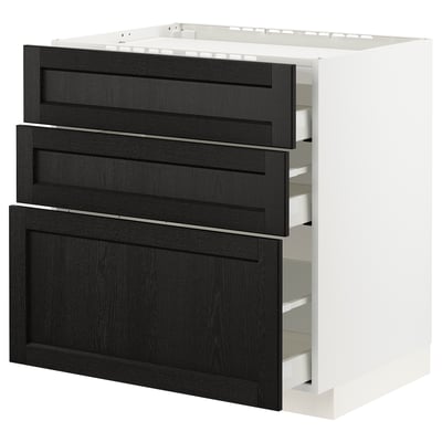 METOD / MAXIMERA Base cab f hob/3 fronts/3 drawers, white/Lerhyttan black stained, 80x60x80 cm