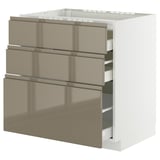 METOD / MAXIMERA Base cab f hob/3 fronts/3 drawers, white/Voxtorp high-gloss dark grey-brown, 80x60x80 cm