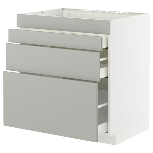 Modern grey METOD kitchen drawer set, three-drawer, clean design, light grey tones, durable material.