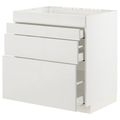 METOD / MAXIMERA Base cab f hob/4 fronts/3 drawers, white/Ringhult light grey, 80x60x80 cm
