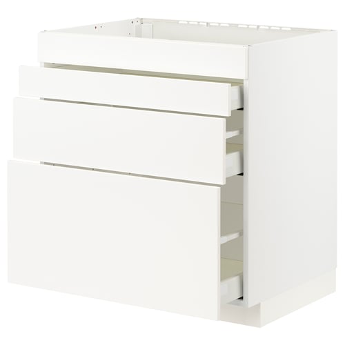 METOD white kitchen unit, sleek design, three drawers.