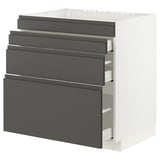 METOD / MAXIMERA Base cab f hob/4 fronts/3 drawers, white/Voxtorp dark grey, 80x60x80 cm