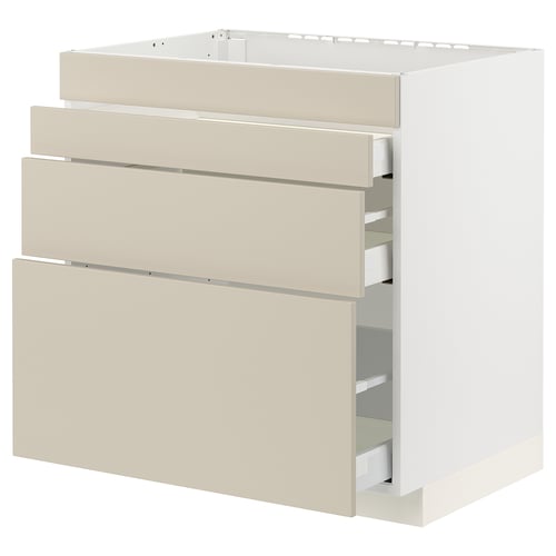 Beige METOD kitchen cabinet with smooth drawers, sleek minimalist design.