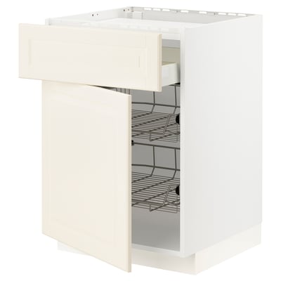 METOD / MAXIMERA Base cab f hob/drawer/2 wire bskts, white/Bodbyn off-white, 60x60x80 cm