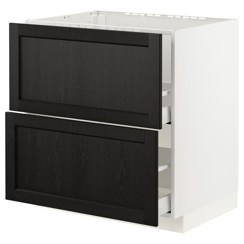 METOD kitchen unit, black-stained wood fronts, white frame, two large drawers.