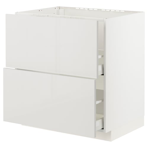 A white METOD kitchen cabinet with a smooth, modern design and a built-in drawer system.