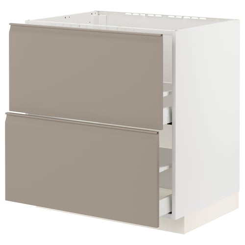 METOD kitchen cabinet in beige with smooth grey handles and modern design.
