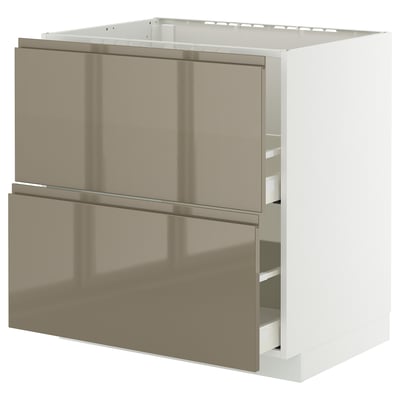 METOD / MAXIMERA Base cab f sink+2 fronts/2 drawers, white/Voxtorp high-gloss dark grey-brown, 80x60x80 cm