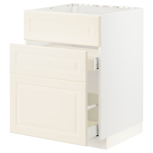METOD kitchen cabinet in off-white with panel design and bevelled edges.
