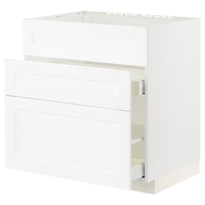 METOD / MAXIMERA Base cab f sink+3 fronts/2 drawers, white Enköping/white wood effect, 80x60x80 cm