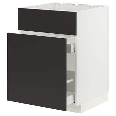 METOD / MAXIMERA Base cab f sink+3 fronts/2 drawers, white/Nickebo matt anthracite, 60x60x80 cm