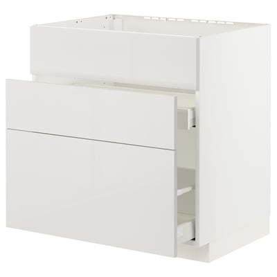 METOD / MAXIMERA Base cab f sink+3 fronts/2 drawers, white/Ringhult light grey, 80x60x80 cm