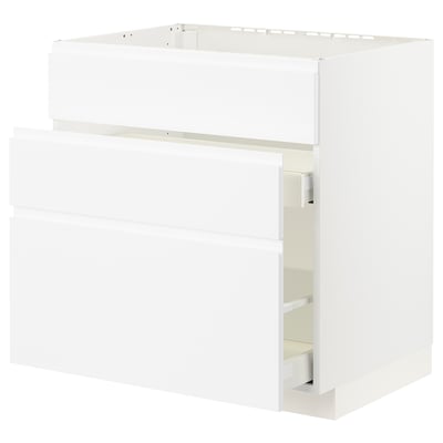 METOD / MAXIMERA Base cab f sink+3 fronts/2 drawers, white/Voxtorp matt white, 80x60x80 cm