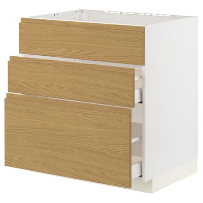 METOD / MAXIMERA Base cab f sink+3 fronts/2 drawers, white/Voxtorp oak effect, 80x60x80 cm