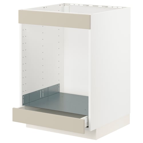 METOD kitchen unit in white with beige drawer, rectangular shape, minimalist design.