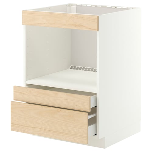 METOD / MAXIMERA Base cabinet f built-in appliances, white/Askersund light ash effect, 60x60x80 cm