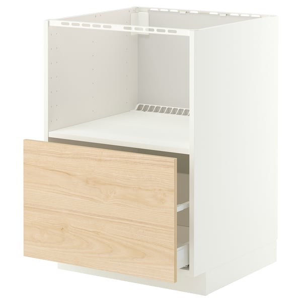 METOD / MAXIMERA Base cabinet f built-in appliances, white/Askersund light ash effect, 60x60x80 cm