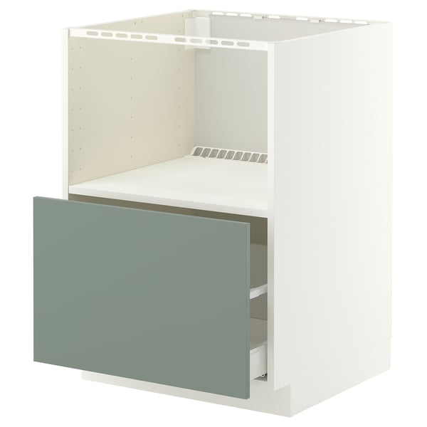 METOD / MAXIMERA Base cabinet f built-in appliances, white/Nickebo matt grey-green, 60x60x80 cm