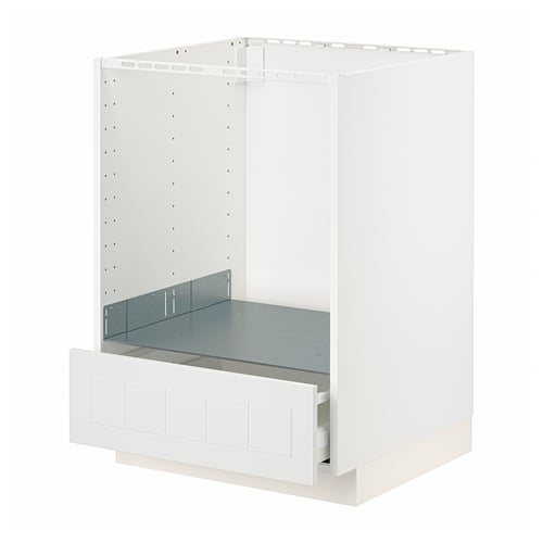 METOD white cabinet, rectangular with opened drawer, steel runners.