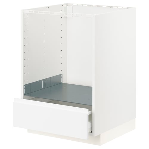 White METOD kitchen cabinet with grey shelf, minimalist style.