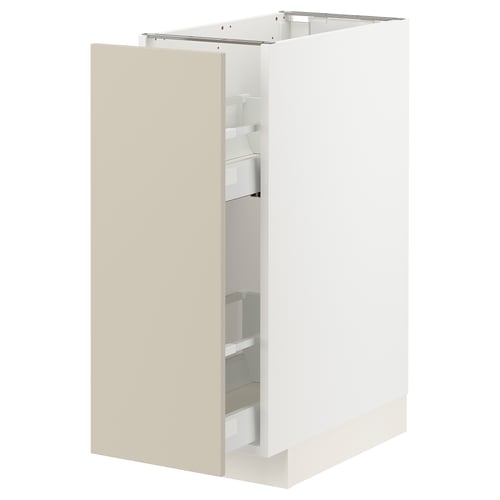 Modern kitchen cabinet, beige METOD, rectangular, plain design with pull-out drawer.