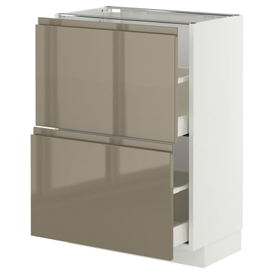 METOD / MAXIMERA Base cabinet with 2 drawers, white/Voxtorp high-gloss dark grey-brown, 60x37x80 cm