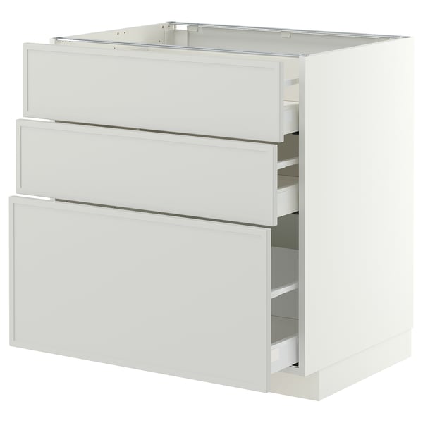 METOD / MAXIMERA Base cabinet with 3 drawers, white/Aspudden light grey, 80x60x80 cm