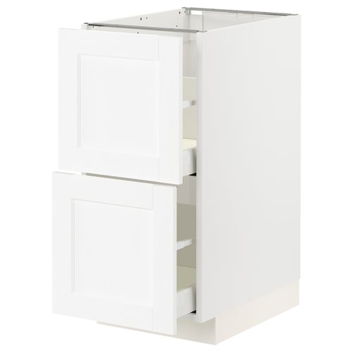 White METOD kitchen cabinet with two drawers and a door, featuring a smooth finish and modern design.