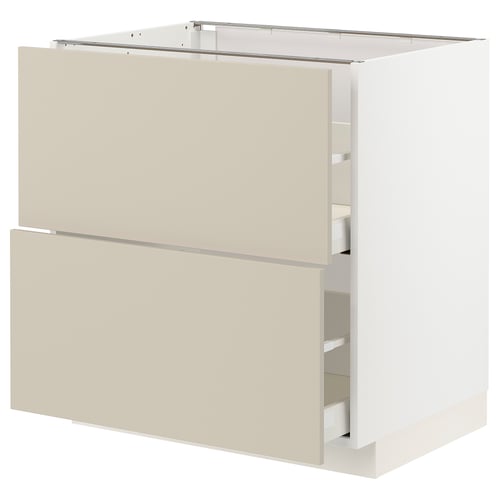 Modern kitchen cabinet in beige, featuring two drawers and a smooth, clean design.