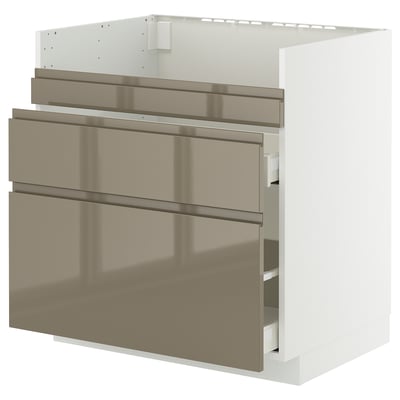 METOD / MAXIMERA Base cb f HAVSEN snk/3 frnts/2 drws, white/Voxtorp high-gloss dark grey-brown, 80x60x80 cm