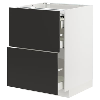 METOD / MAXIMERA Bc w pull-out work surface/3drw, white/Nickebo matt anthracite, 60x60x80 cm