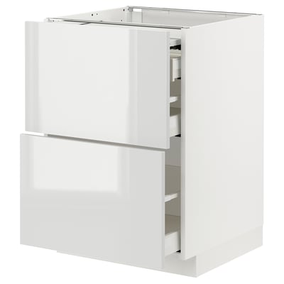 METOD / MAXIMERA Bc w pull-out work surface/3drw, white/Ringhult light grey, 60x60x80 cm