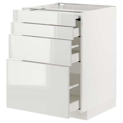 METOD / MAXIMERA Bc w pull-out work surface/3drw, white/Ringhult light grey, 60x60x80 cm