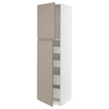 METOD / MAXIMERA Hi cab w 2 doors/4 drawers, white/Upplöv matt dark beige, 60x60x220 cm
