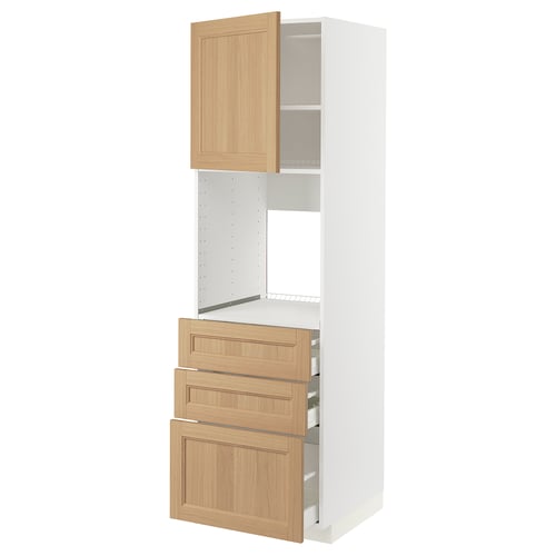 White METOD kitchen unit with oak draws and cabinet.