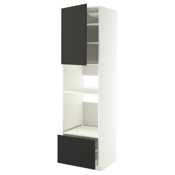 METOD white cabinet with black doors, adjustable shelves.