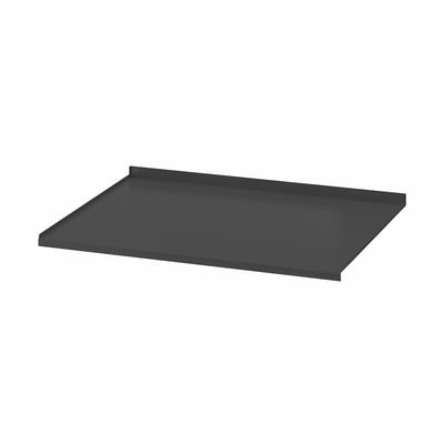 Single, black rectangular shelf, modern design, fits METOD cabinets. Protective bottom shelf made of polypropylene and pet plastic.
