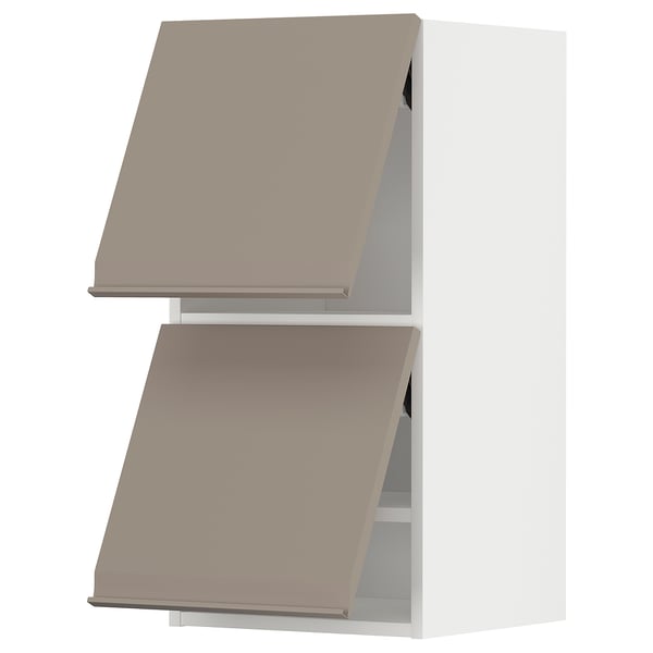 METOD Wall cab horizo 2 doors w push-open, white/Upplöv matt dark beige, 40x37x80 cm